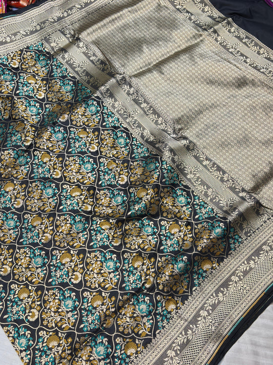 BANARASI SILK KATAN ALFI MEENA FLOWER DESIGN EXCLUSIVE SAREE