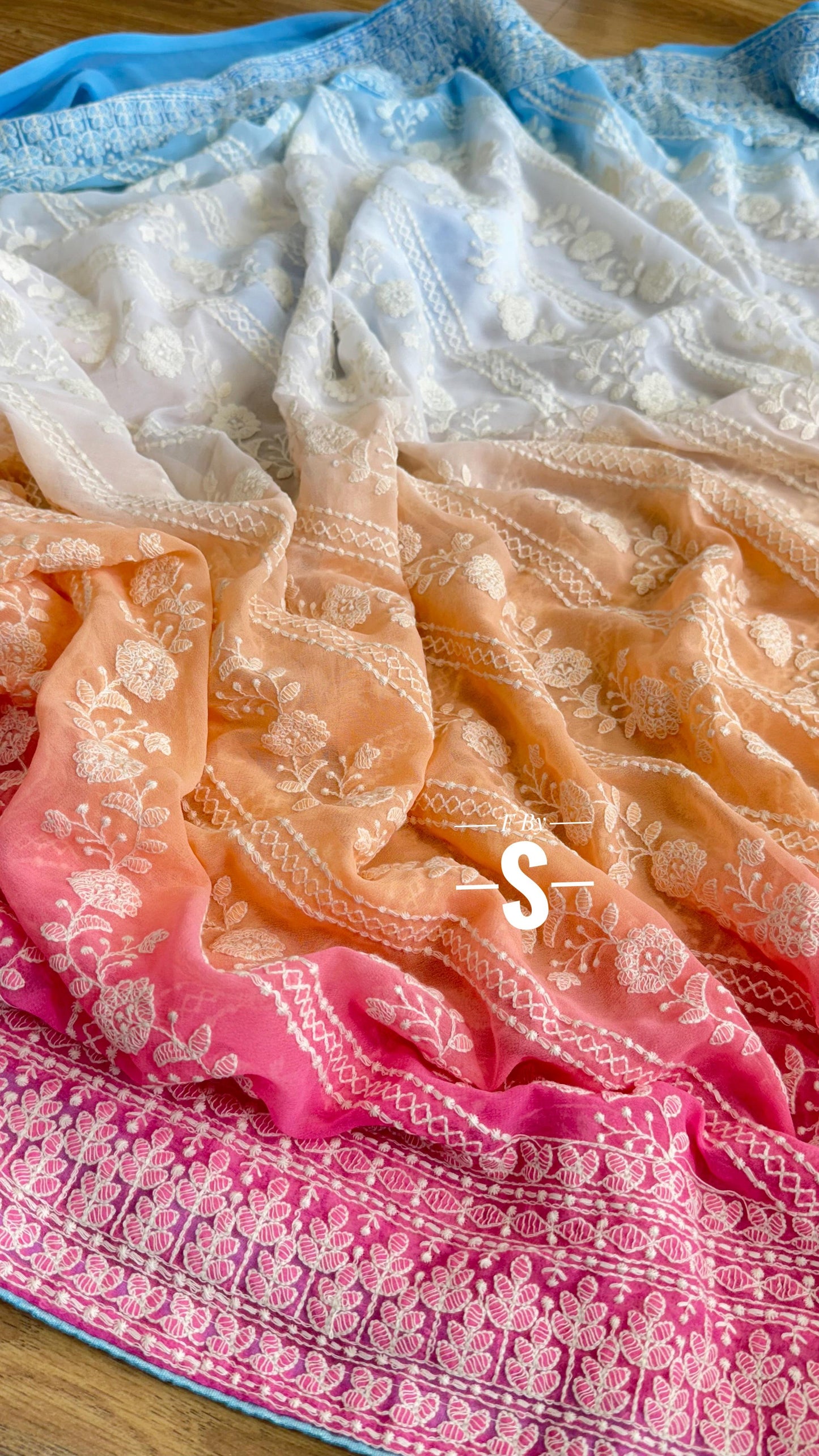 3D COLOR PURE GEORGETTE WITH CHIKANKARI SAREE
