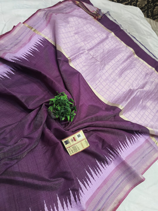 PURE RAW SILK BOTH SIDE TEMPLE BORDER SAREE WITH CONTRAST PALLU BLOUSE