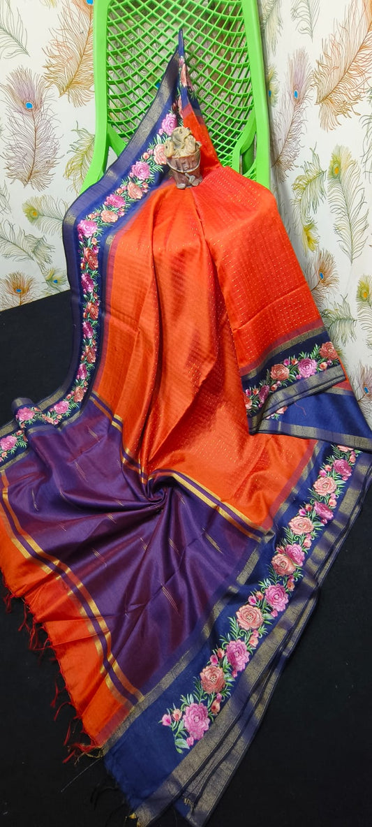 NEW SEMI RAW SILK KHAFA DESIGN SAREE