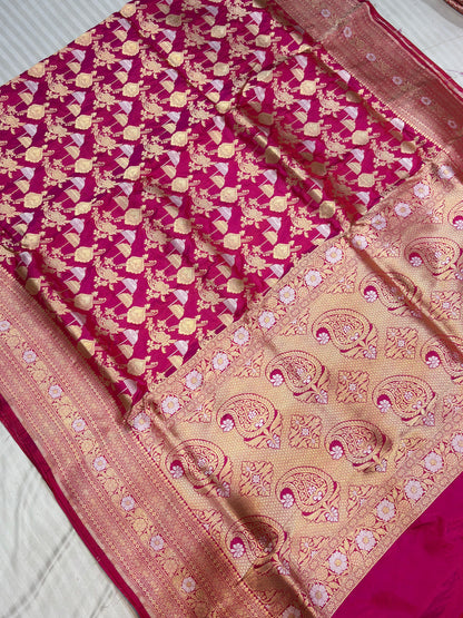 BANARASI SILK KATAN ALFI MEENA FLOWER DESIGN EXCLUSIVE SAREE