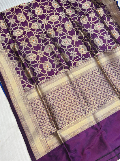 BANARASI SILK KATAN ALFI MEENA FLOWER DESIGN EXCLUSIVE SAREE