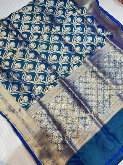 BANARASI SILK KATAN ALFI MEENA FLOWER DESIGN EXCLUSIVE SAREE