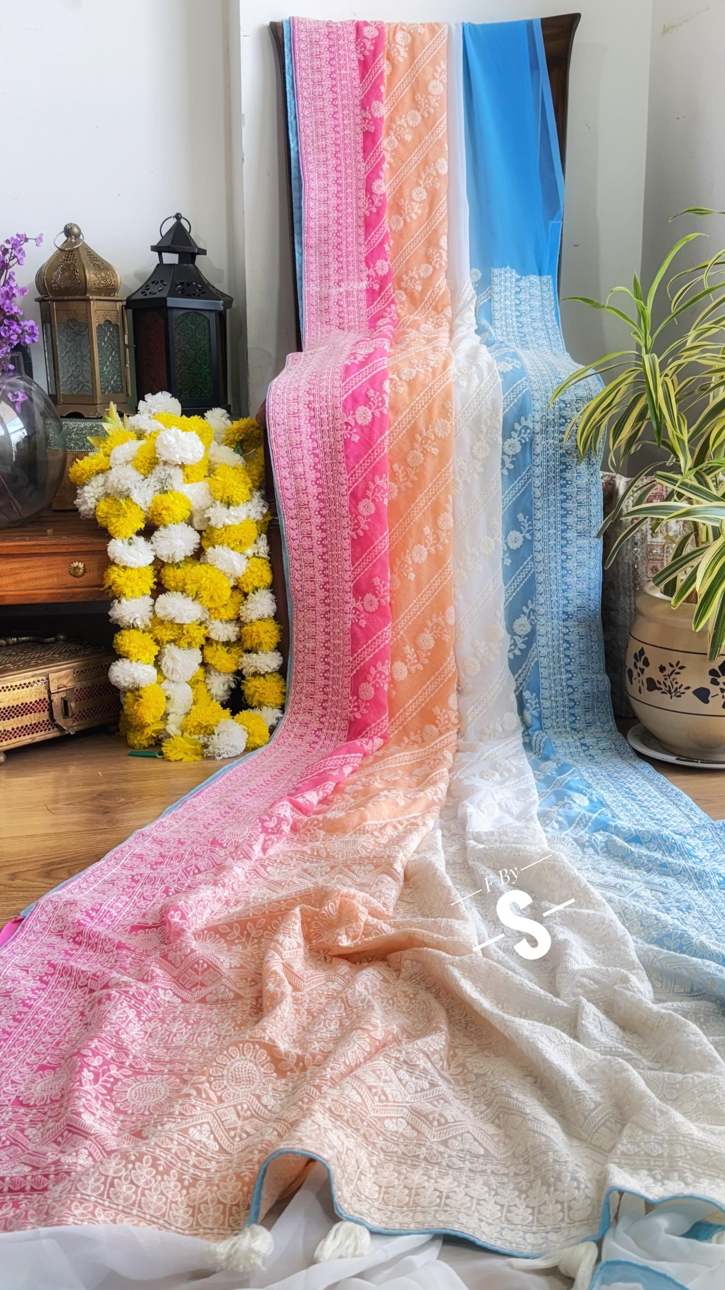 3D COLOR PURE GEORGETTE WITH CHIKANKARI SAREE