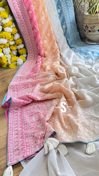 3D COLOR PURE GEORGETTE WITH CHIKANKARI SAREE