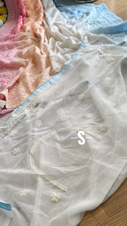 3D COLOR PURE GEORGETTE WITH CHIKANKARI SAREE
