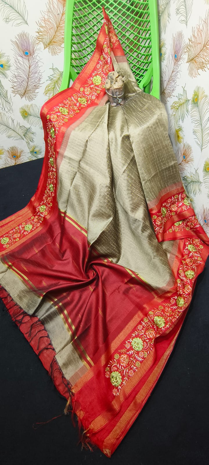 NEW SEMI RAW SILK KHAFA DESIGN SAREE