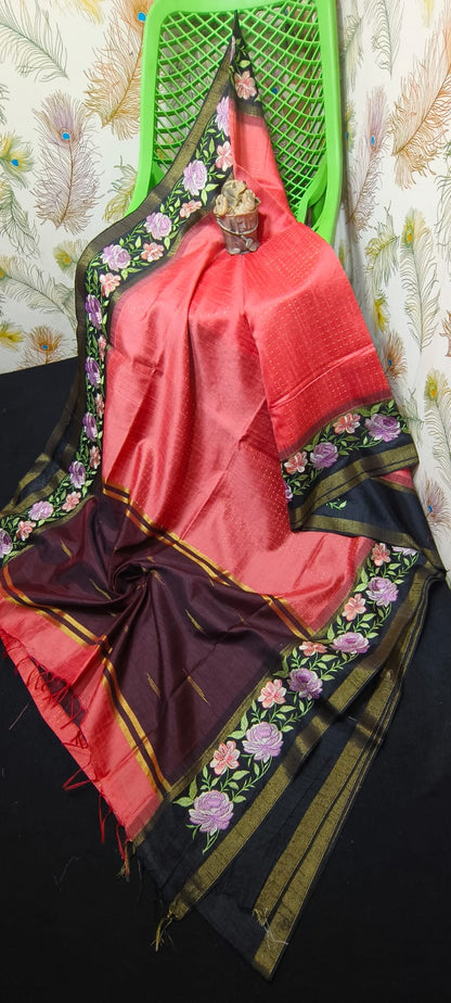 NEW SEMI RAW SILK KHAFA DESIGN SAREE