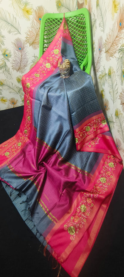NEW SEMI RAW SILK KHAFA DESIGN SAREE