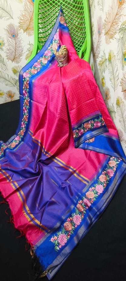 NEW SEMI RAW SILK KHAFA DESIGN SAREE