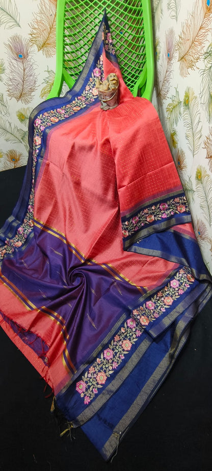NEW SEMI RAW SILK KHAFA DESIGN SAREE