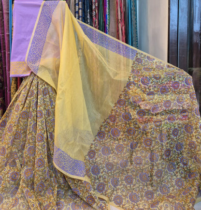 Handblock Printed Supernet kota sarees