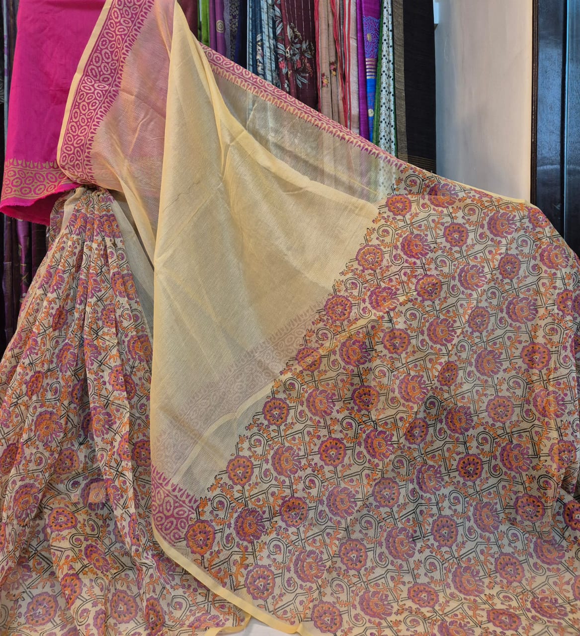 Handblock Printed Supernet kota sarees