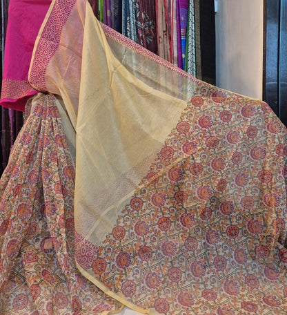 Handblock Printed Supernet kota sarees